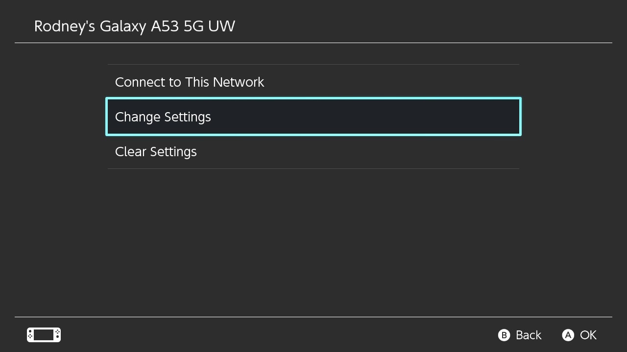 Change Settings Selection